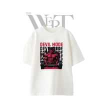Thewert Muscular Devil Tasarım Baskılı Ünisex Beyaz Oversize T-shirt