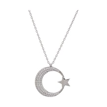 Ayyıldız Zirkon Taşlı Model 925 Ayar Gümüş Kadın Kolye Gümüş