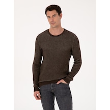 Cacharel Kahverengi Slim Fit Pamuk Karışımlı Bisiklet Yaka Triko Kazak
