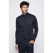 Tudors Slim Fit Dar Kesim Yarım Balıkçı Yaka Tüylenmeyen Yumuşak Dokulu Lacivert Erkek Kazak-28765-lacivert Lacivert