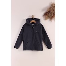 Monox Lastik Manşetli Fermuarlı Kapüşonlu Çocuk Unisex Polar Ceket Füme