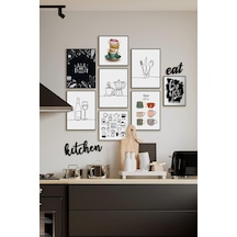 Çerçevesiz Cafe Mutfak Dekoratif Ahşap 10' Lu Mdf Kitchen Ve Eat Yazılı Tablo Seti Özc-mdf10s
