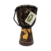 Ahşap Djembe, 30 Cm, Mahoni Ağacı Ve Keçi Derisi, Otantik Çalgı, Model 006, Fil Figürlü, Dekoratif Davul