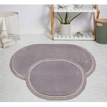 My Evilla Modern Dekoratif Halı Jel Kaymaz Taban Peluş Gri Saçaklı Oval Paspas Takımı 50x80 Çok Renkli