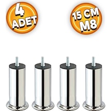 Mobilya Baza Koltuk Yatak Çekyat Kanepe Yükseltme Ayağı Ince Diş M8 Krom Metal Ayakları 15 Cm 4 Adet Diğer