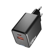 Hytech Hy-xeg45 Type Usb-c 45w Pd + 18w Usb Qc 3.0 Gan Siyah Hızlı Ev Şarj Adaptörü