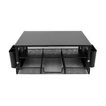 Tr Siyah Ahşap Üst Tablalı Metal Mesh Monitör Yükseltici Stand Çekmeceli Kalemlikli Masaüstü Organizer 9214