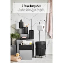 7 Parça Siyah Banyo Seti Metal Stantlı Kovalı Wc Kağıtlık Kozmetik Kutusu Diş Fırçalık Ve Sabunlukla Çok Renkli