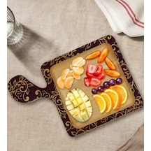 Bk Gift Retro Motif Tasarımlı Kare Şeklinde Doğal Ahşap Servis Ve Sunum Tabağı Model 13