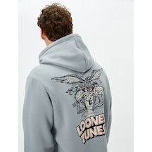 Koton Wile Coyote Kapşonlu Sweat Lisanslı Arkası Baskılı Şardonlu Gri 4wam70326mk Gri