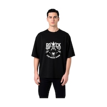 Paybuy Erkek Oversize Tişört Rock Fest Müzik Gösterisi Çapraz Gitar Bask Siyah