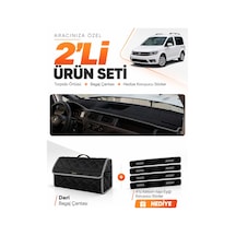 Volkswagen Caddy 2015-2019 Uyumlu Torpido Örtüsü + Deri Bagaj Çantası + Sticker Seti - Siyah Gri