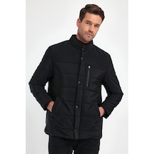 Erkek Siyah Standart Fit Normal Kesim Içi Kürklü Dik Yaka Çıtçıt Detaylı Fermuarlı Kışlık Mont-Kırmızı