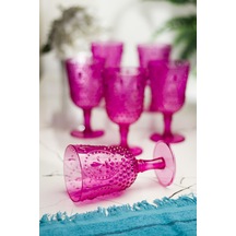 Akrilik Pembe 6'lı Kadeh & Su Meşrubat Kahve Yanı Bardağı 450 Ml Cam Değildir Diğer