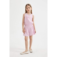 DeFacto Kız Çocuk 2'li Takım Bisiklet Yaka Baskılı Atlet Şort C5368A824SMPR66 Mor