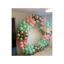 Krom Beyaz Altın Makaron Mint Yeşili Ve Makaron Pembe Balon Zinciri 100 Adet Mix