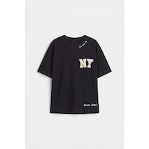 Siyah Oversize Kısa Kollu Baskılı Kız Çocuk T-shirt - 75174