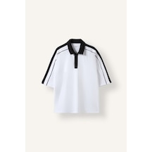 Defacto Loose Fit Polo Yaka Şerit Detaylı Kısa Kollu Tişört H4427ax26auwt34 Beyaz-wt34