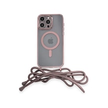 Apple iPhone Uyumlu  12 Pro Max Uyumlu Kılıf Divo Lazer Askılı Magsafe Kapak - Pembe