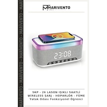 Skp - 26 Lason Işıklı Saatli Wireless Şarj - Hoparlör - Füme Yatak Odası Fonksiyonel Öğrenci