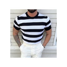 Cool Tarz Erkek Beyaz-siyah Normal Kalıp Triko T-shirt Beyaz-siyah Beyaz-siyah