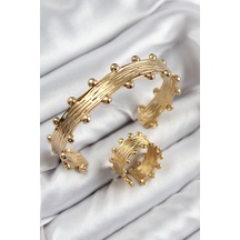 Pirinç Topcuk Model Gold Renk Bileklik Yüzük Set - Çok Renkli