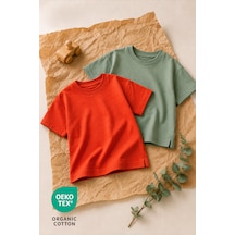 Luppinos Basic 2li %100 Pamuk Bisiklet Yaka Bebek-çocuk Tshirt Set Kiremit