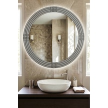 Led Işıklı Safir Gümüş Dekoratif İşlemeli Banyo Duvar Aynası 56cm Gümüş