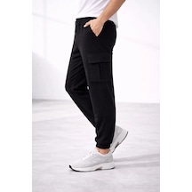 Erkek Jogger Eşofman Altı Kargo Cepli Lastikli Paça Spor Pantolon - Siyah