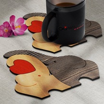 Kişiye Özel Puzzle Sevimli Filler Ahşap Bardak Altlığı - 3 4 Ade