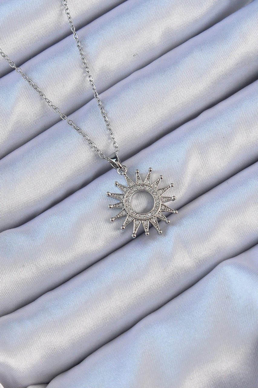 Dodes 316l Çelik Zincir Gümüş Renk Zirkon Taşlı Parlayan Güneş Kolye Tg27bko9106 Çok renkli