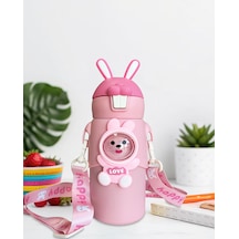 Pembe Tavşan Kulaklı Çoçuk Termosu Paslanmaz Çelik Pembe