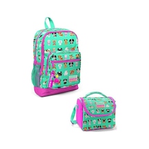 Coral High Kids Su Yeşili Neon Pembe Köpek Desenli 2'li Okul Çanta Seti