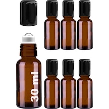 Çelik Roll On Şişesi 30 ML Sızdırmaz Siyah Kapaklı Amber Cam Şişe 6 Adet