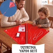 Uçurtma Yapım Seti / Naylon Elmas / Plastik Çıtalı / Kırmızı
