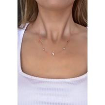 Papatya Silver 925 Ayar Gümüş Rose Kaplama Hilal Mineli Yıldız Kadın Kolye