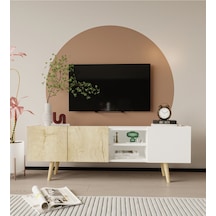 Milano Ahşap Ayaklı Modern Tv Ünitesi 160 Cm Safir Meşe - Beyaz