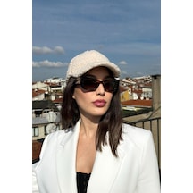 Mollycrush Kadın Teddy Dokulu Kışlık Kadın Vizör Şapka Yumuşak Kuzu Kürk Görünümlü Model Beyaz