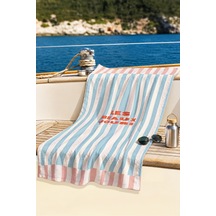 Çizgili Modern Marine Plaj Havlusu - Mavi Pembe Akdeniz Stil Hızlı Kuruyan Mikrofiber Havlu Çiy Leylak