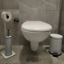 Lilyum Banyo Tuvalet Kağıtlık Askılı Fırçalı Ve Çöp Kovası Seti Beyaz