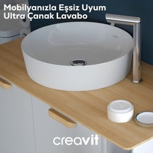 Yuvarlak Beyaz Deliksiz Lavabo, 45 Cm Boyutunda 508 Yeşil