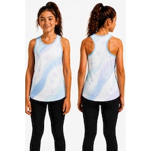 Beydex Bisiklet Yaka Desenli Sıfır Kollu Standart Kalıp Kız Çocuk Spor Atlet Beyaz