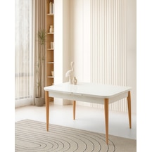 Ortadan Açılır Büyüyen Yemek Masası Beyaz-naturel Ayaklı 70x120cm Beyaz