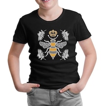 Queen Bee And Leaves Siyah Çocuk Tshirt 001