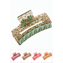 Leopar Desenli Dikdörtgen Mandal Toka 8 Cm Krem