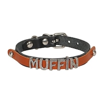 Cattie İsimlikli Deri Kedi Boyun Tasması M 1 x 21 - 25 CM Siyah