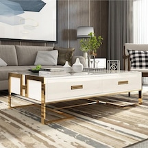 Barbara Gold Metal Beyaz Orta Sehpa