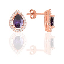 Gümüş Rose Ametis Taşlı Damla Modeli Küpe