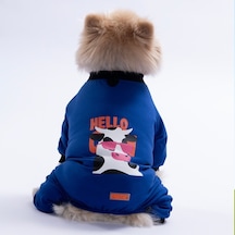 Mavi Hello Cow Kedi Köpek Pijaması - Kedi Köpek Tulumu - Kedi Köpek Kıyafeti