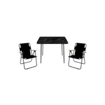 Demirelindirim Pıknık Setı 2 Ağaç Kollu Pıknık Siyah Sandalye - 60 x 80 CM Siyah Masa